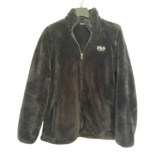 FILA SPORT Women's‎ Plush Large Fleece Full Zip Black Jacket EUC
